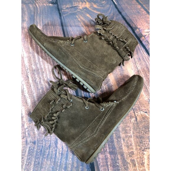 Minnetonka Tramper 428 Brown Suede Ankle Fringe Boots Womens 6 (r5c - Picture 6 of 10